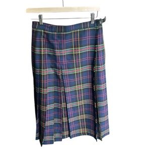Vintage Tartan Plaid Pleated Midi Skirt Dark Preppy Made in Canada Size S
